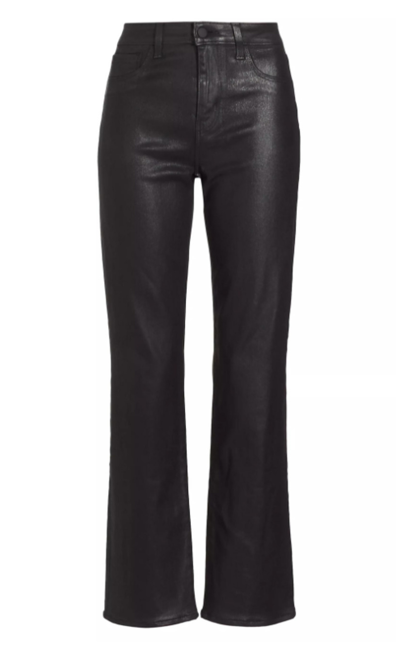 L'agence Ginny High Rise Straight with Gold Zipper Detail  in Noir Coated